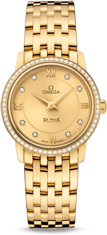 Omega,De Ville 27.40mm,27.40mm,Yellow Gold,Champagne,Quartz,30000hours,In-house Caliber,424,424.55.27.60.58.001