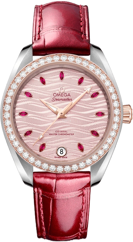 Omega,Aqua Terra 34mm,34mm,Sedna Gold,Stainless Steel,Pink,Automatic,Date,Co-Axial Escapement,220,220.28.34.20.60.001