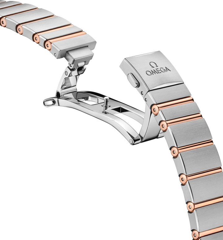 Omega,Constellation 28mm,28mm,Sedna Gold,Stainless Steel,White,Quartz,In-house Caliber,Sapphire,Crystal Glass,131,131.20.28.60.02.001
