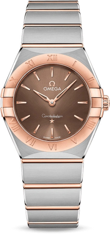 Omega,Constellation 28mm,28mm,Sedna Gold,Stainless Steel,Brown,Quartz,Day,Zodiac Indications,131,131.20.28.60.13.001