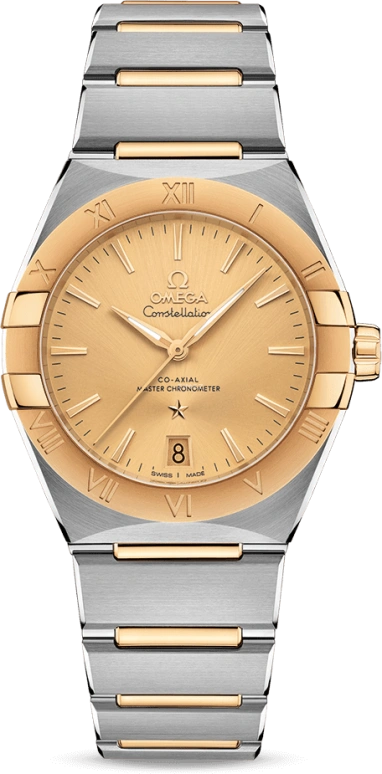 Omega,Constellation 36mm,36mm,Yellow Gold,Stainless Steel,Champagne,Automatic,Date,Co-Axial Escapement,131,131.20.36.20.08.001
