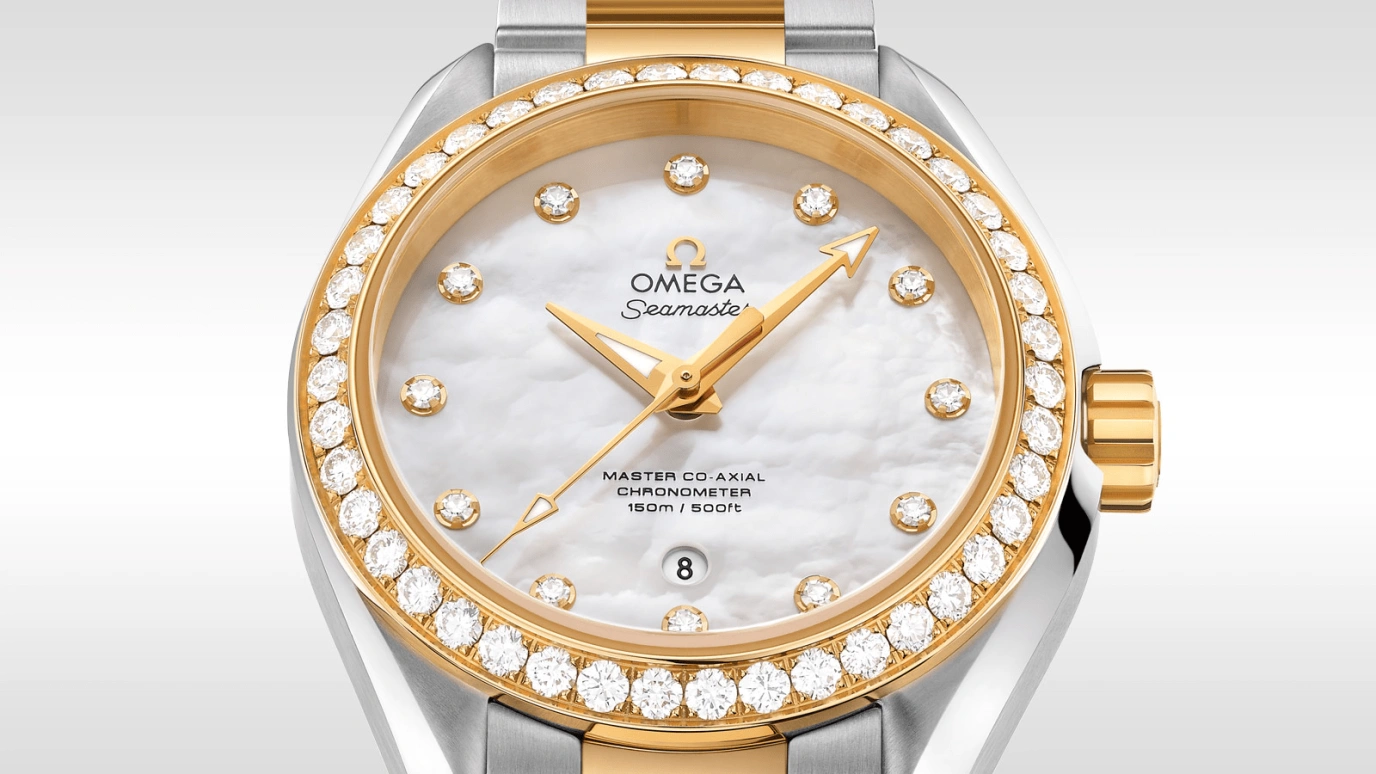 Omega,Aqua Terra 34mm,34mm,Yellow Gold,Stainless Steel,White,Automatic,Date,Zodiac Indications,Co-Axial Escapement,231,231.25.34.20.55.006