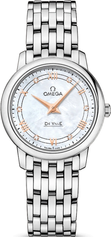 Omega,De Ville 27.40mm,27.40mm,Stainless Steel,White,Quartz,Zodiac Indications,30000hours,424,424.10.27.60.55.001