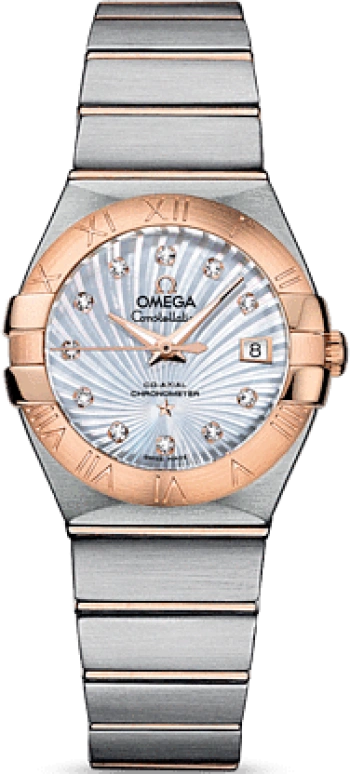 Omega,Constellation 27.30mm,27.30mm,Red Gold,Stainless Steel,White,Automatic,Date,Zodiac Indications,Co-Axial Escapement,123,123.20.27.20.55.001
