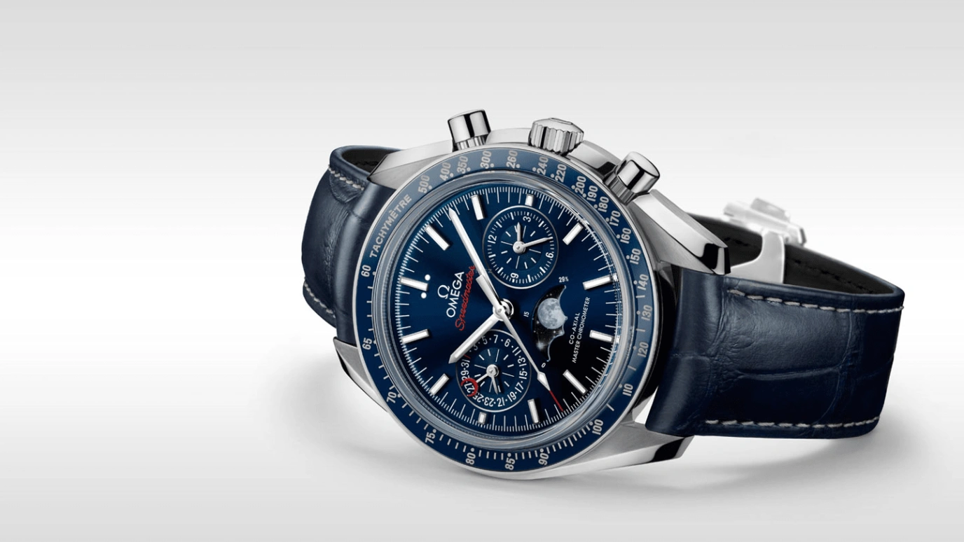 Omega,Speedmaster Moonwatch 44.25mm,44.25mm,Ceramic,Stainless Steel,Blue,Automatic,Chronograph,Moonphase,Day,304,304.33.44.52.03.001