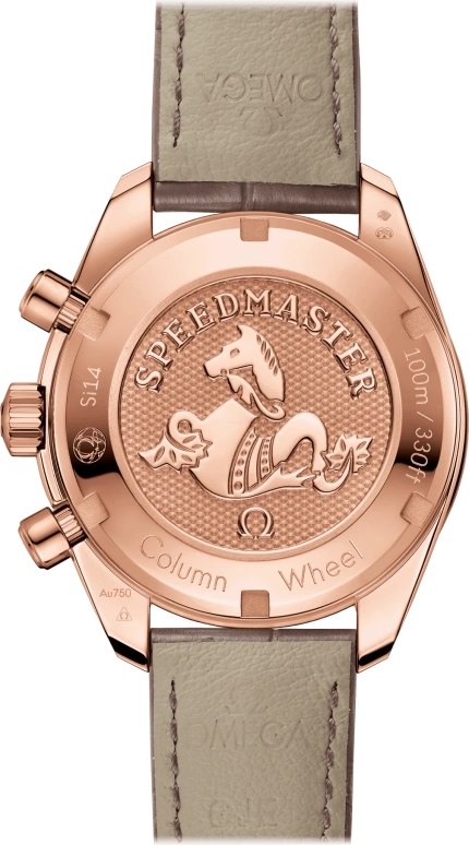 Omega,Speedmaster (Non-Moonwatch) 38mm,38mm,Sedna Gold,Beige,Automatic,Chronograph,Date,Co-Axial Escapement,Column Wheel,52hours,In-house Caliber,324,324.63.38.50.02.003