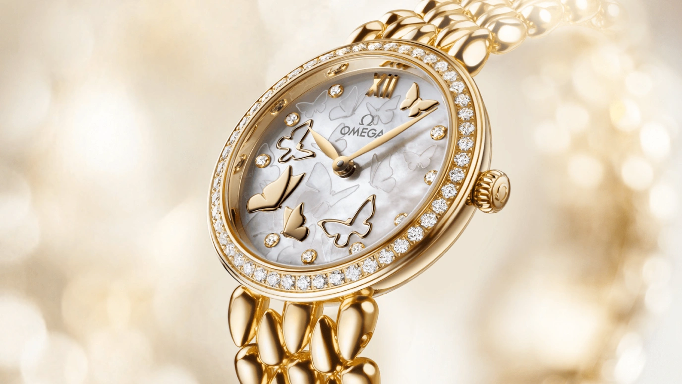 Omega,De Ville 27.40mm,27.40mm,Yellow Gold,White,Quartz,Day,Zodiac Indications,424,424.55.27.60.55.005
