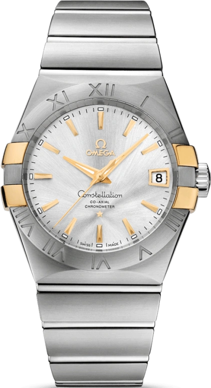 Omega,Constellation 38mm,38mm,Yellow Gold,Stainless Steel,Silver,Automatic,Date,Co-Axial Escapement,123,123.20.38.21.02.005