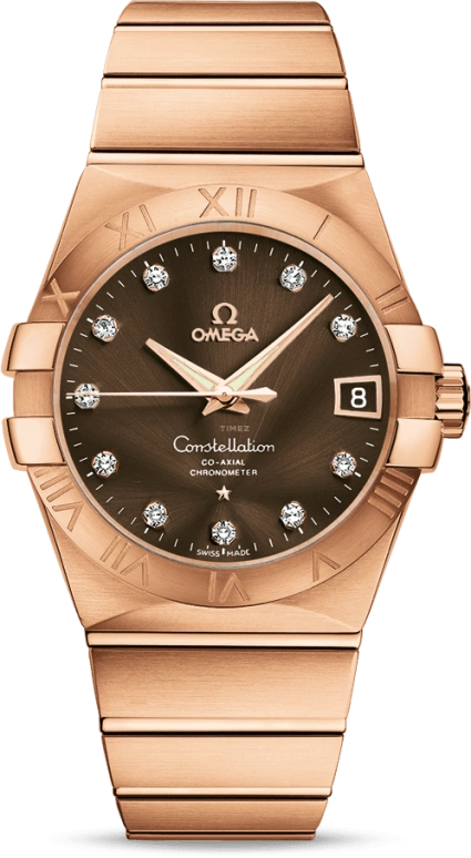 Omega,Constellation 38mm,38mm,Red Gold,Brown,Automatic,Date,Co-Axial Escapement,123,123.50.38.21.63.001
