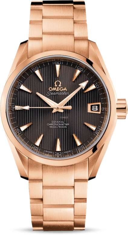 Omega,Aqua Terra 38.50mm,38.50mm,Red Gold,Grey,Automatic,Date,Co-Axial Escapement,231,231.50.39.21.06.001