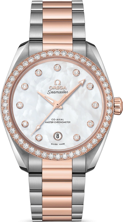 Omega,Aqua Terra 38mm,38mm,Sedna Gold,Stainless Steel,White,Automatic,Date,Co-Axial Escapement,220,220.25.38.20.55.001
