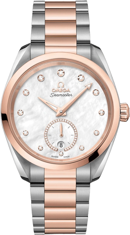 Omega,Aqua Terra 38mm,38mm,Sedna Gold,Stainless Steel,White,Automatic,Date,Co-Axial Escapement,220,220.20.38.20.55.002
