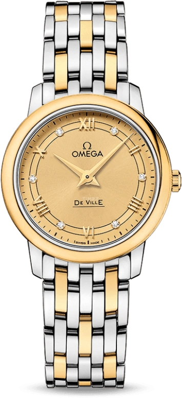 Omega,De Ville 27.40mm,27.40mm,Yellow Gold,Stainless Steel,Champagne,Quartz,30000hours,In-house Caliber,424,424.20.27.60.58.003