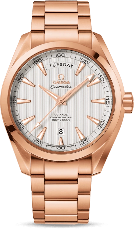 Omega,Aqua Terra 41.50mm,41.50mm,Red Gold,Silver,Automatic,Date,Day,Co-Axial Escapement,231,231.50.42.22.02.001