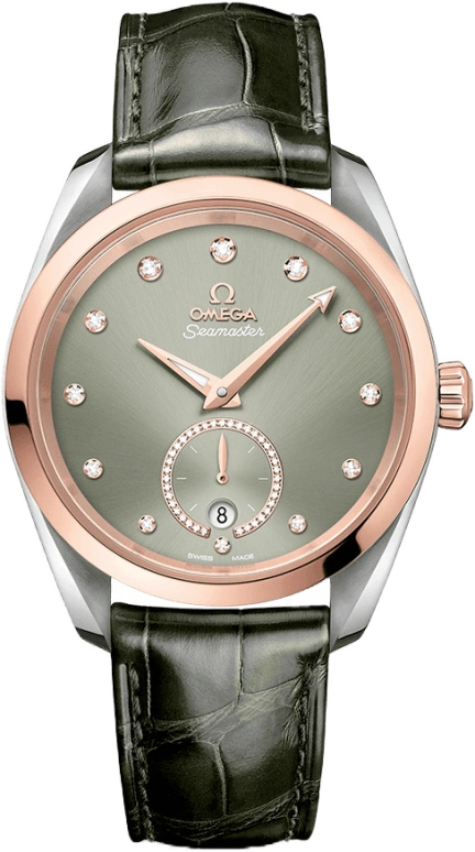 Omega,Aqua Terra 38mm,38mm,Sedna Gold,Stainless Steel,Green,Automatic,Date,Co-Axial Escapement,220,220.23.38.20.60.001