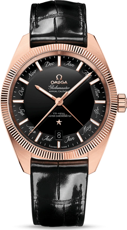 Omega,Globemaster 41mm,41mm,Sedna Gold,Black,Automatic,Annual Calendar,Month,Date,Zodiac Indications,60hours,In-house Caliber,130,130.53.41.22.01.001