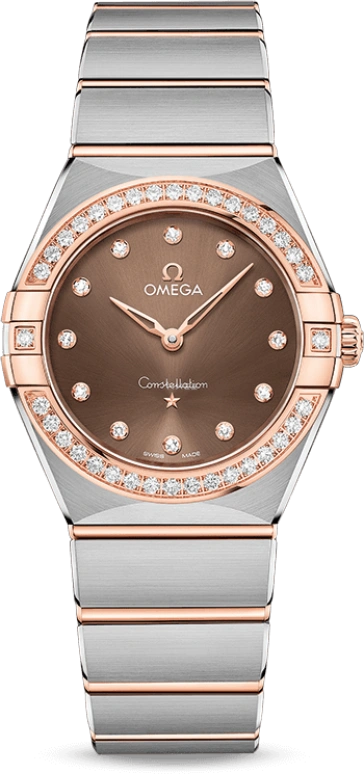 Omega,Constellation 28mm,28mm,Sedna Gold,Stainless Steel,Brown,Quartz,Day,Zodiac Indications,131,131.25.28.60.63.001
