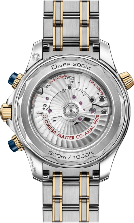 Omega,Seamaster Diver 300M 44mm,44mm,Yellow Gold,Stainless Steel,Blue,Automatic,Chronograph,Date,Co-Axial Escapement,Column Wheel,60hours,In-house Caliber,210,210.20.44.51.03.001