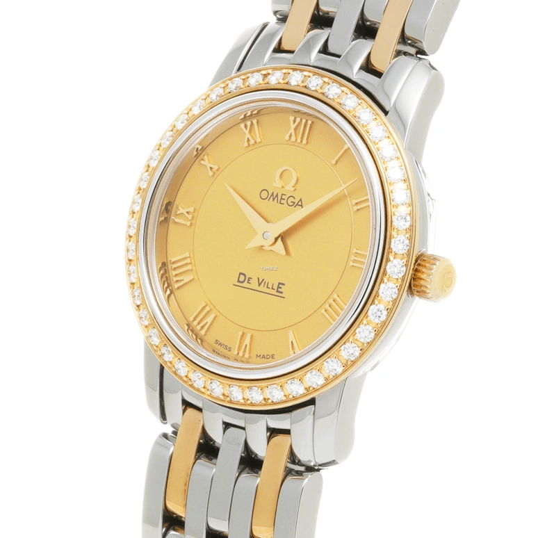 Omega,De Ville 22mm,22mm,Yellow Gold,Stainless Steel,Champagne,Quartz,30000hours,In-house Caliber,413,413.25.22.60.08.001