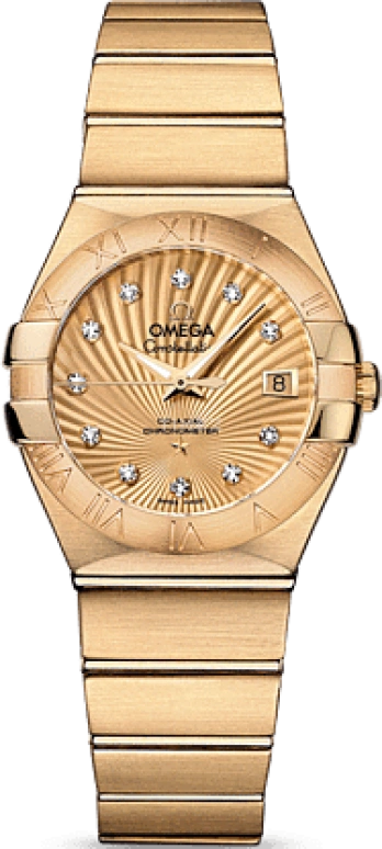 Omega,Constellation 27mm,27mm,Yellow Gold,Champagne,Automatic,Date,Co-Axial Escapement,123,123.50.27.20.58.001