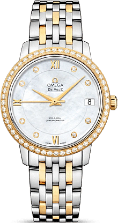 Omega,De Ville 32.70mm,32.70mm,Yellow Gold,Stainless Steel,White,Automatic,Date,Co-Axial Escapement,424,424.25.33.20.55.001