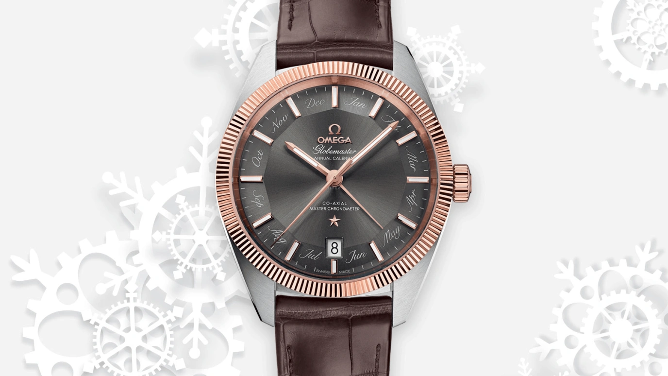 Omega,Globemaster 41mm,41mm,Sedna Gold,Stainless Steel,Grey,Automatic,Annual Calendar,Month,Date,Zodiac Indications,55hours,In-house Caliber,130,130.23.41.22.06.001