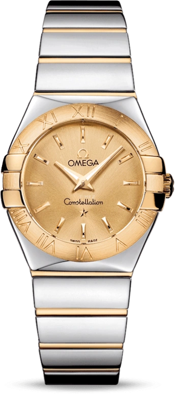 Omega,Constellation 27mm,27mm,Yellow Gold,Stainless Steel,Champagne,Quartz,30000hours,In-house Caliber,123,123.20.27.60.08.002