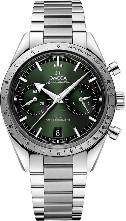 Omega,Speedmaster (Non-Moonwatch) 40.50mm,40.50mm,Stainless Steel,Green,Handwound,Chronograph,Date,Co-Axial Escapement,Column Wheel,60hours,In-house Caliber,332,332.10.41.51.10.001