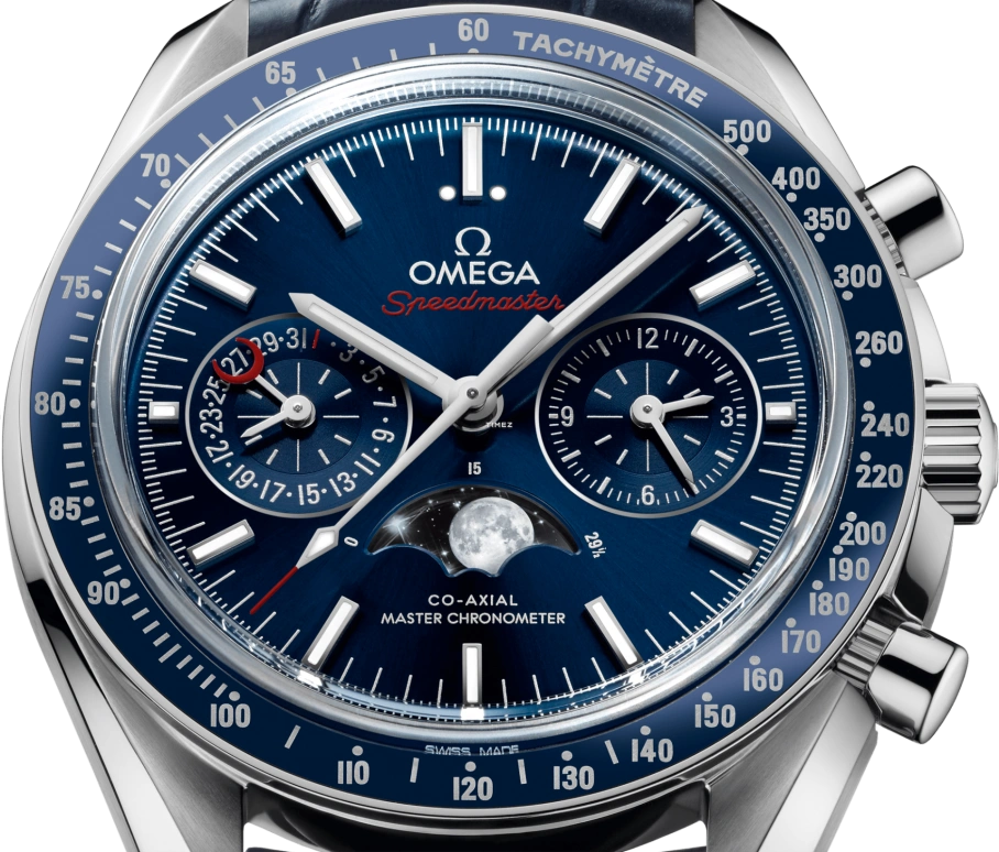 Omega,Speedmaster Moonwatch 44.25mm,44.25mm,Ceramic,Stainless Steel,Blue,Automatic,Chronograph,Moonphase,Day,304,304.33.44.52.03.001