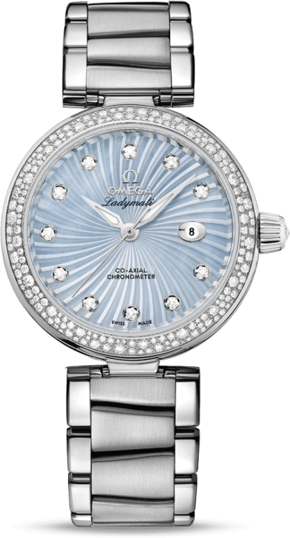 Omega,LadyMatic 34mm,34mm,Stainless Steel,Blue,Automatic,Date,Zodiac Indications,Co-Axial Escapement,425,425.35.34.20.57.002