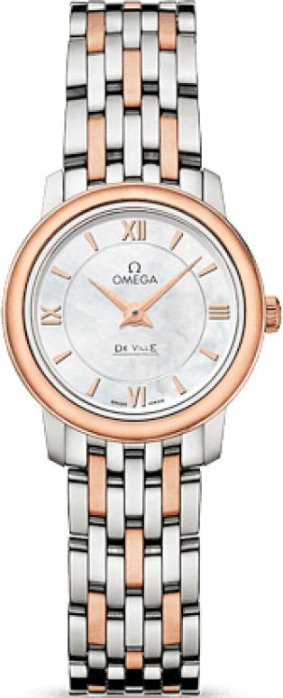 Omega,De Ville 24.40mm,24.40mm,Red Gold,Stainless Steel,White,Quartz,30000hours,In-house Caliber,424,424.20.24.60.05.002