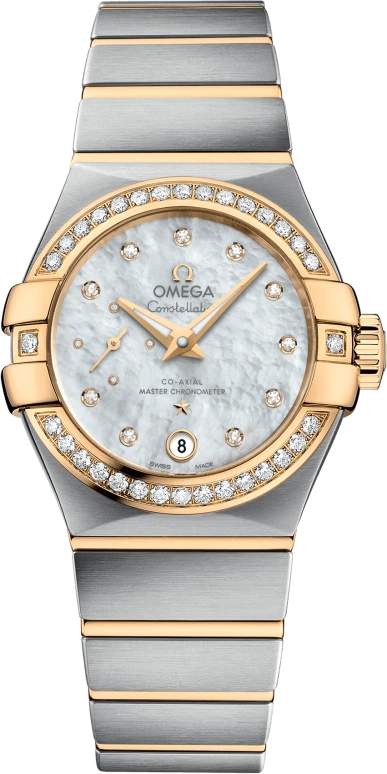 Omega,Constellation 27mm,27mm,Yellow Gold,Stainless Steel,White,Automatic,Date,Co-Axial Escapement,127,127.25.27.20.55.002