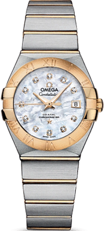 Omega,Constellation 27mm,27mm,Yellow Gold,Stainless Steel,White,Automatic,Day,50hours,123,123.20.27.20.55.003