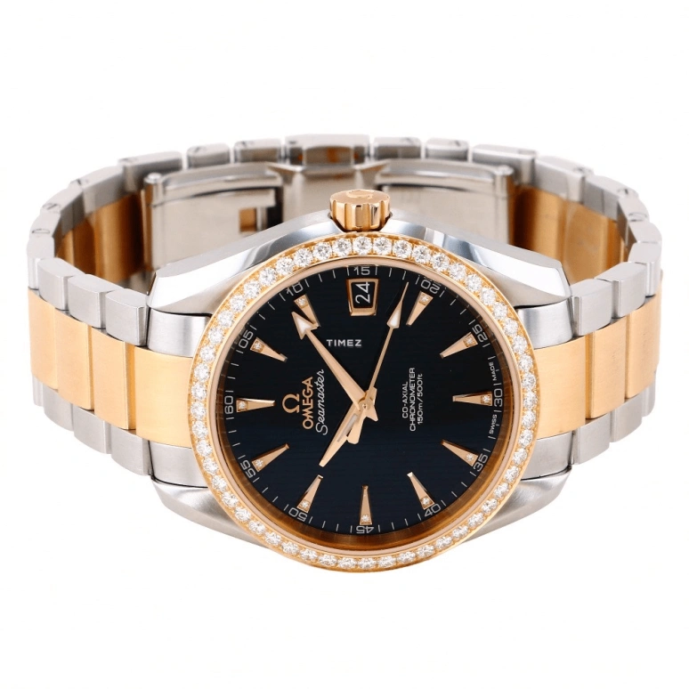 Omega,Aqua Terra 38.50mm,38.50mm,Red Gold,Stainless Steel,Black,Automatic,Day,60hours,231,231.25.39.21.51.001