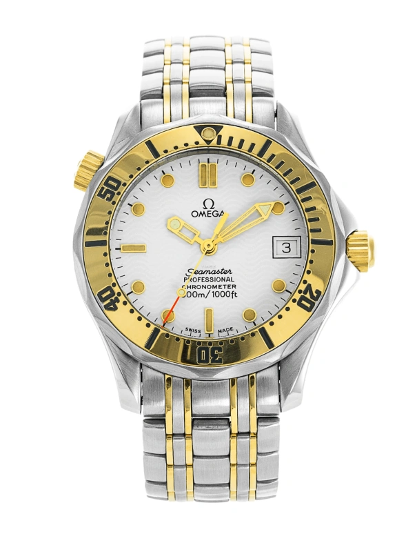 Omega,Seamaster Diver 300M 36.25mm,36.25mm,Yellow Gold,Stainless Steel,White,Automatic,Day,44hours,2352,2352.20.00