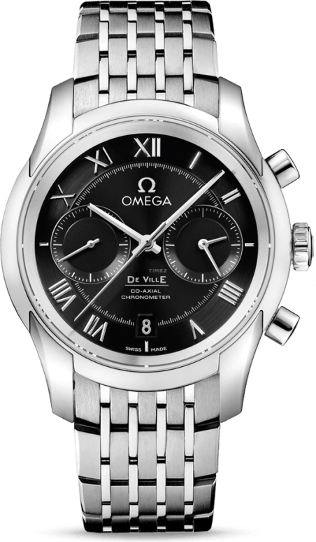 Omega,De Ville 42mm,42mm,Stainless Steel,Black,Automatic,Chronograph,Date,Co-Axial Escapement,Column Wheel,60hours,In-house Caliber,431,431.10.42.51.01.001