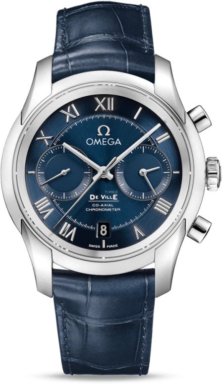 Omega,De Ville 42mm,42mm,Stainless Steel,Blue,Automatic,Chronograph,Date,Co-Axial Escapement,Column Wheel,60hours,In-house Caliber,431,431.13.42.51.03.001