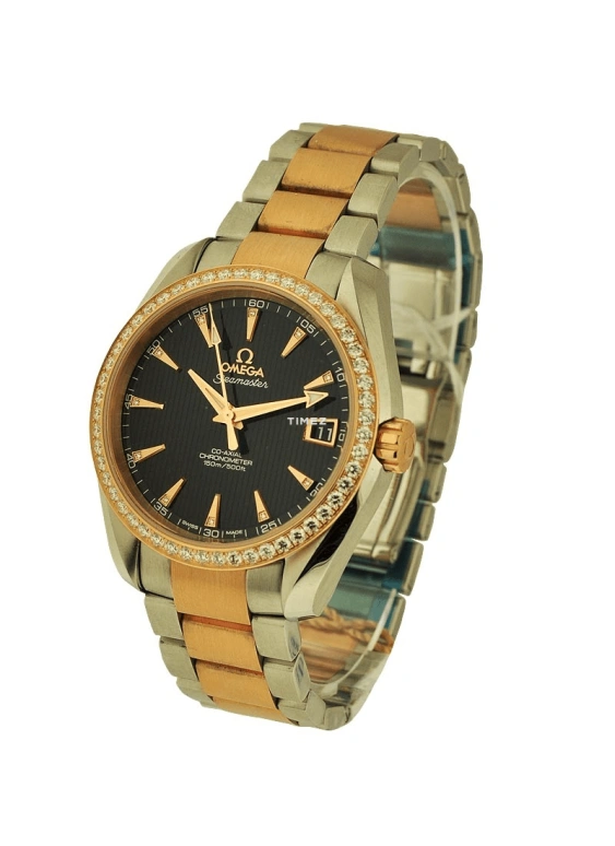 Omega,Aqua Terra 38.50mm,38.50mm,Red Gold,Stainless Steel,Black,Automatic,Day,60hours,231,231.25.39.21.51.001