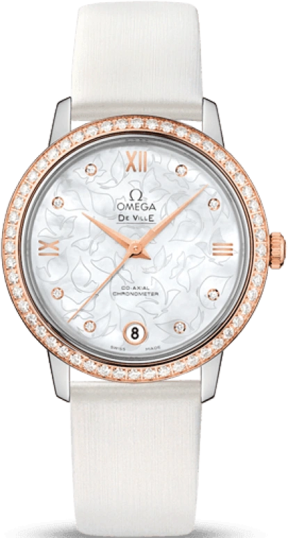Omega,De Ville 32.70mm,32.70mm,Red Gold,Stainless Steel,White,Automatic,Date,Co-Axial Escapement,424,424.27.33.20.55.001