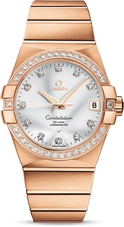 Omega,Constellation 38mm,38mm,Red Gold,Silver,Automatic,Date,Co-Axial Escapement,123,123.55.38.21.52.001