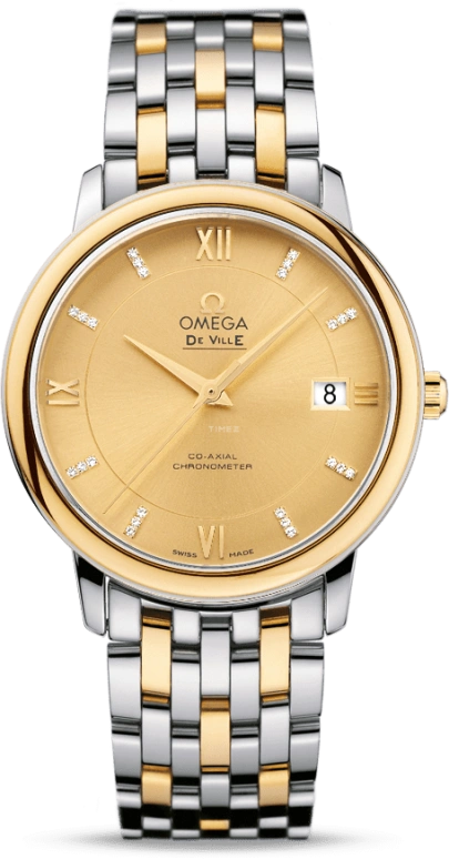 Omega,De Ville 36.80mm,36.80mm,Yellow Gold,Stainless Steel,Champagne,Automatic,Date,Co-Axial Escapement,424,424.20.37.20.58.001