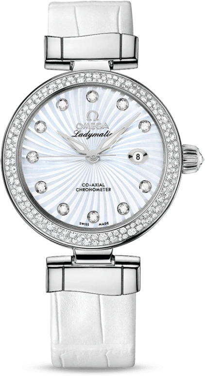 Omega,LadyMatic 34mm,34mm,Stainless Steel,White,Automatic,Date,Zodiac Indications,Co-Axial Escapement,425,425.38.34.20.55.001