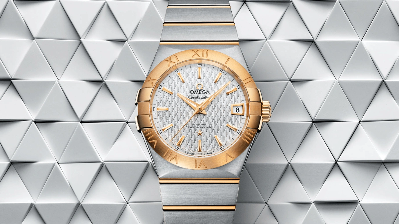 Omega,Constellation 38mm,38mm,Yellow Gold,Stainless Steel,Silver,Automatic,Date,Co-Axial Escapement,123,123.20.38.21.02.009