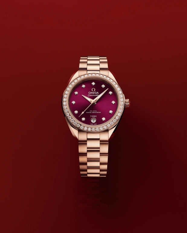 Omega,Aqua Terra 30mm,30mm,Sedna Gold,Burgundy,Automatic,Day,Anti-magnetic,220,220.55.30.20.61.001
