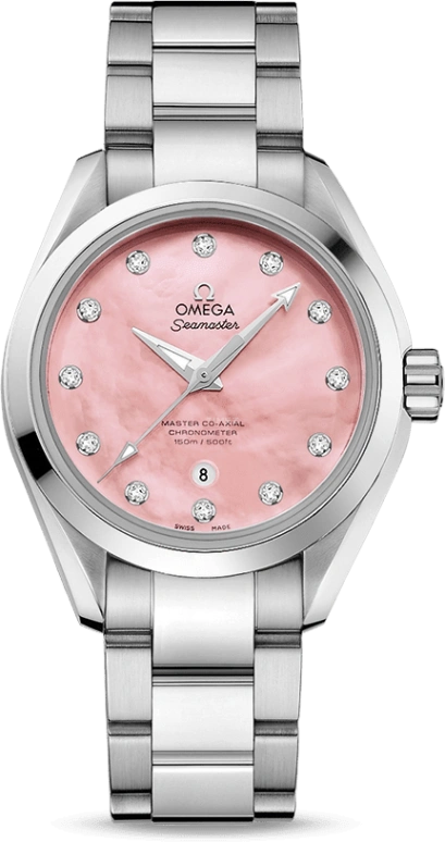 Omega,Aqua Terra 34mm,34mm,Stainless Steel,Pink,Automatic,Date,Zodiac Indications,Co-Axial Escapement,231,231.10.34.20.57.003