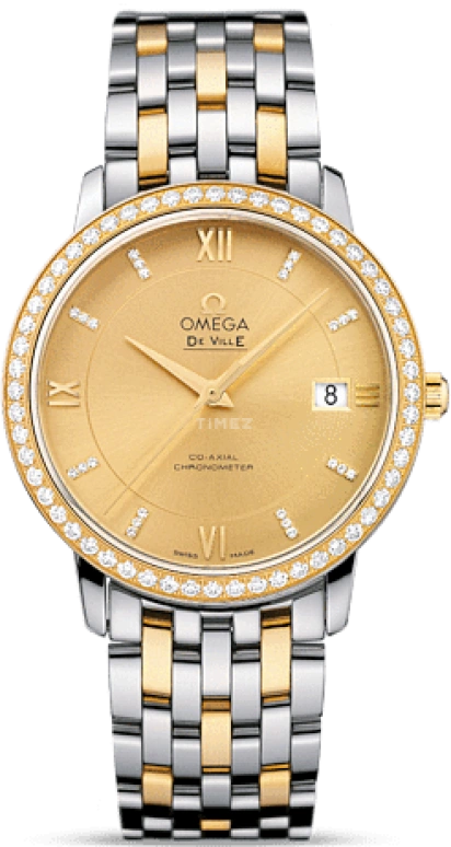 Omega,De Ville 36.80mm,36.80mm,Yellow Gold,Stainless Steel,Champagne,Automatic,Date,Co-Axial Escapement,424,424.25.37.20.58.001