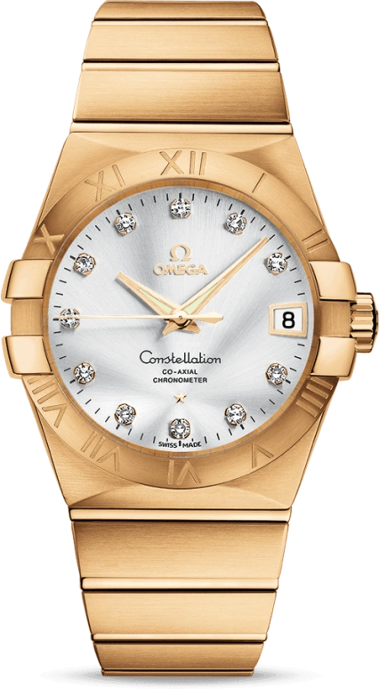 Omega,Constellation 38mm,38mm,Yellow Gold,Silver,Automatic,Date,Co-Axial Escapement,123,123.50.38.21.52.002