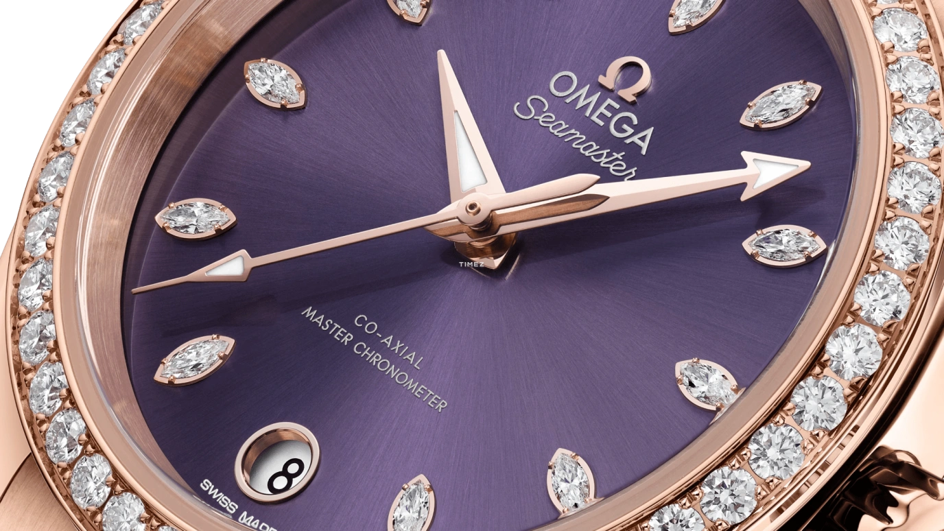 Omega,Aqua Terra 34mm,34mm,Sedna Gold,Purple,Automatic,Day,Anti-magnetic,220,220.55.34.20.60.001