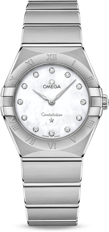 Omega,Constellation 28mm,28mm,Stainless Steel,White,Quartz,Day,Zodiac Indications,131,131.10.28.60.55.001