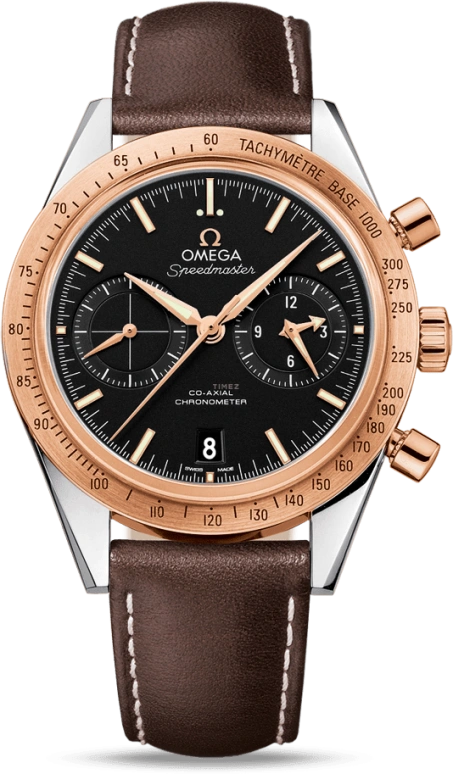 Omega,Speedmaster (Non-Moonwatch) 41.50mm,41.50mm,Red Gold,Stainless Steel,Black,Automatic,Chronograph,Date,Co-Axial Escapement,Column Wheel,60hours,In-house Caliber,331,331.22.42.51.01.001